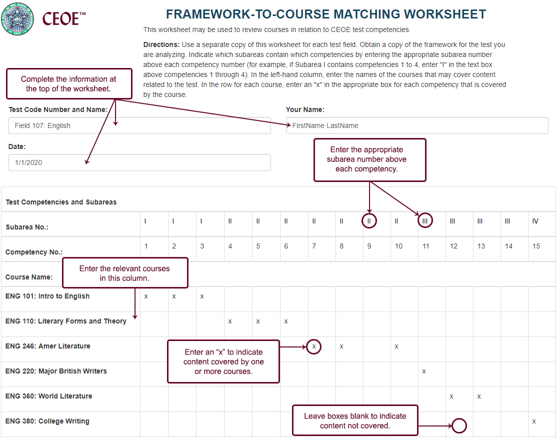 mapping test objective worksheet annotated sample